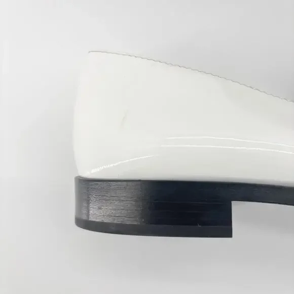 Chanel CC Logo Turnlock Calfskin Patent Leather Cap Toe Maryjane Flats Shoes 37 - Picture 9 of 13